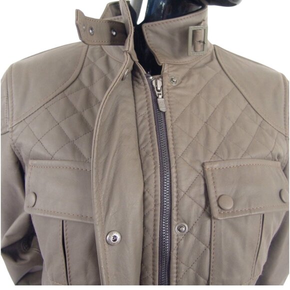 Belstaff Glamorous Combat Green Leather Cat Jacket 42 Made In Italy - Picture 8 of 12